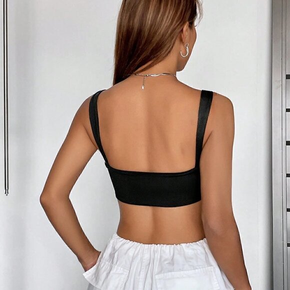 Black Casual Womens Solid Crop Cami Top - Picture 5 of 5